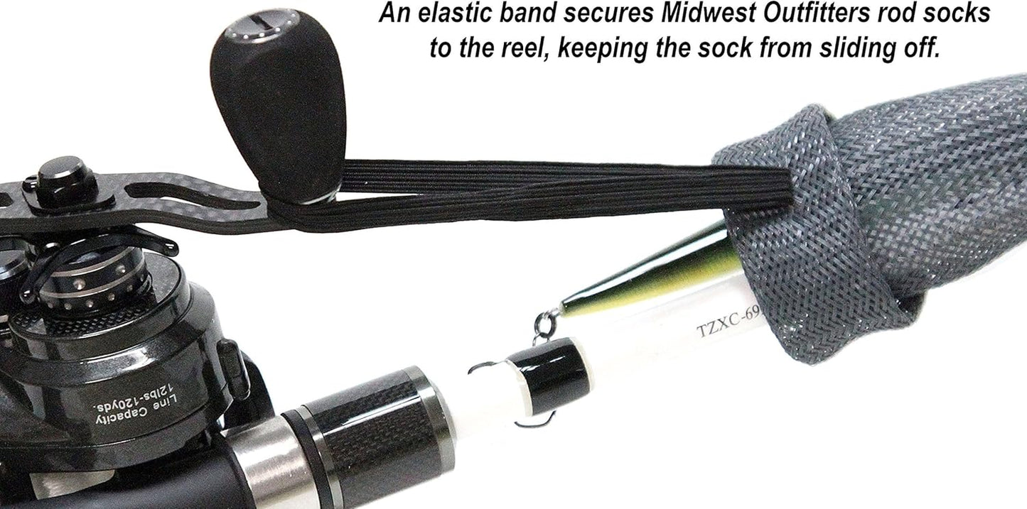 Rod Socks - Fishing Rod Sleeve Cover Fishing Pole Covers for Spinning Baitcaster and Youth Fishing Pole Sizes - Multiple Sizes and Colors