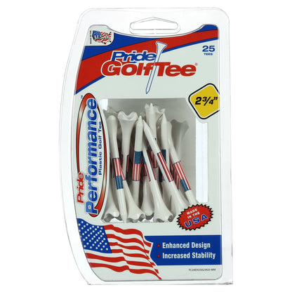 Pride Performance Golf Tees, Low-Resistance Head for Golf, Longer Drives, Enhanced Stability Plastic Flag Golf Tee, 2.75", 25 Count