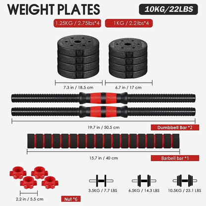 Adjustable Dumbbells Weight Sets, 22/110 LBS Dumbbell Barbell Set, 3-In-1 Home Gym Equipment Bodybuilding Fitness Gear Weight Lifting Strength Training (Barbell 22LB or 11 LB Dumbbell Pair)