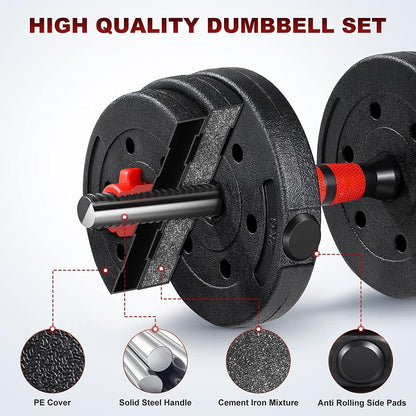 Adjustable Dumbbells Weight Sets, 22/110 LBS Dumbbell Barbell Set, 3-In-1 Home Gym Equipment Bodybuilding Fitness Gear Weight Lifting Strength Training (Barbell 22LB or 11 LB Dumbbell Pair)