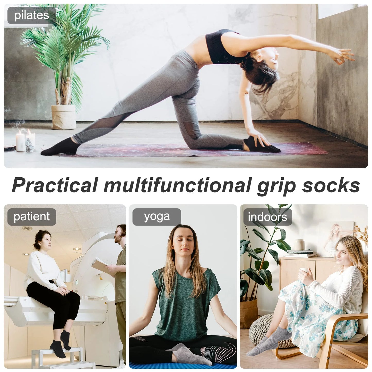 Women'S Non Slip Socks Grip Socks for Women Pilates Towless Grippy Cotton Yoga Socks 3 Pairs