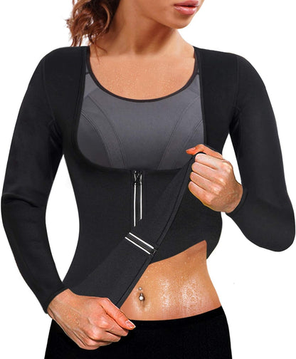 Hot Neoprene Sauna Suits for Women Sweat Waist Trainer Vest for Women Workout Body Shaper Zipper Shirts Jacket Tops