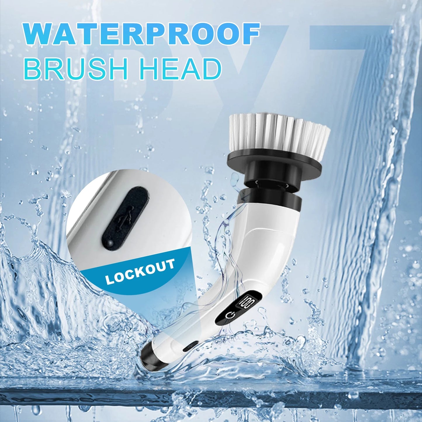 Electric Spin Scrubber - Cordless Cleaning Brush with 8 Heads & Long Handle Power Shower Scrubber for Bathroom Kitchen Tile Floor, White